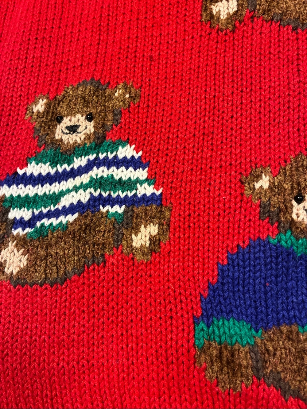 VTG Hand Knit Croft & Barrow Raime Cotton Chunky Teddy Bear Theme Sweater - Picture 4 of 14